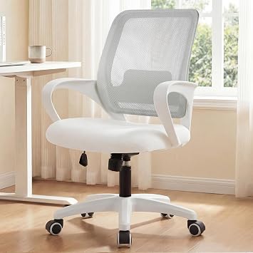 NEO CHAIR Office Desk Computer Ergonomic Chair Comfy Mid Back Mesh Seat with Lumbar Support Adjustable Height Swivel Rolling Wheels for Home Task Vanity Study Bedroom Ivory-White Frame | Comfortable Mesh Support, Adjustable Height, 360 Swivel and Smooth Casters Designed for Long Hours of Work or Study