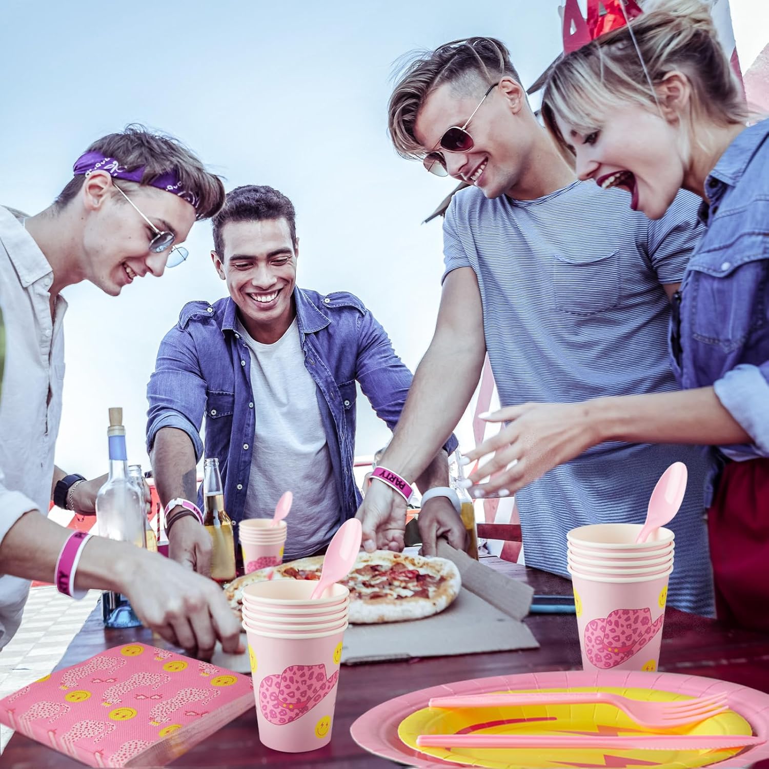 Dandat 175 Pcs Pastel Birthday Plates and Napkins Preppy Party Decorations Macaron Smile Happy Birthday Banner Supplies Serves 24 Guests Tableware Paper Plates Napkins Cups Tablecloths(Adorable)