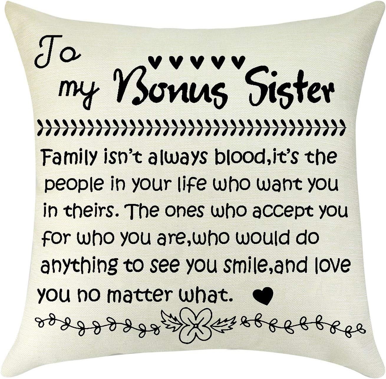 Sister In Law Gift from Sister Birthday Gift Cushion Cover Stepdaughter Bonus Sister Gift Linen Throw Pillow Cover Best Friend Friendship Gift for Sister Pillowcase Decorative Living Room Wedding Gift