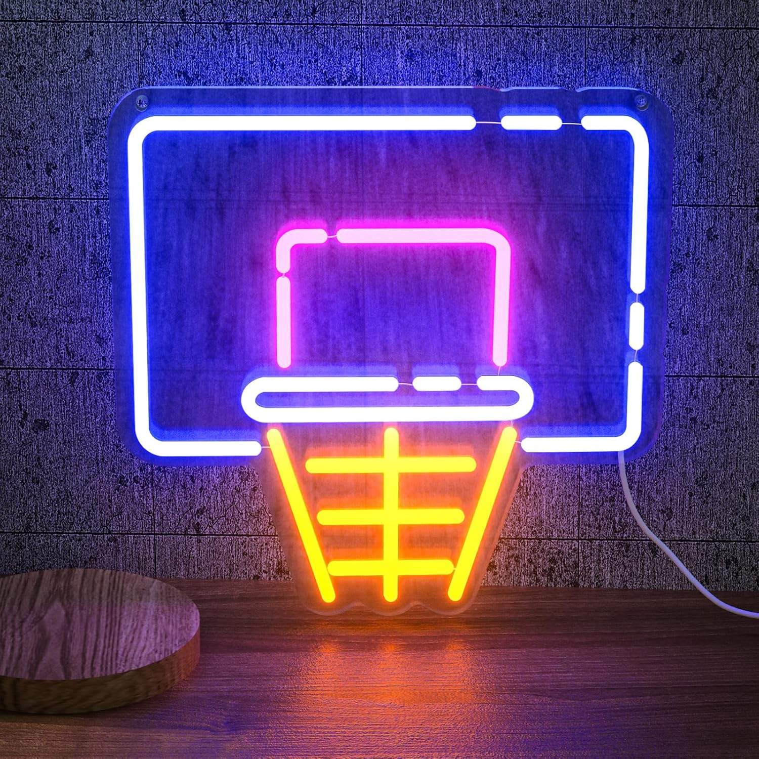 Basketball Hoop Neon Sign for Wall Decor – LED Dimmable Light Sign with Brightness Control for Sports Fans, Kids Room, Man Cave, Bedroom, Bar, Game Room, Party & Holiday Decorations (13.8" x 12.6")