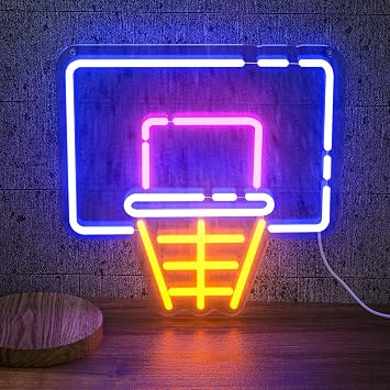 Basketball Hoop Neon Sign for Wall Decor LED Dimmable Light Sign with Brightness Control for Sports Fans, Kids Room, Man Cave, Bedroom, Bar, Game Room, Party & Holiday Decorations 13.8" x 12.6"