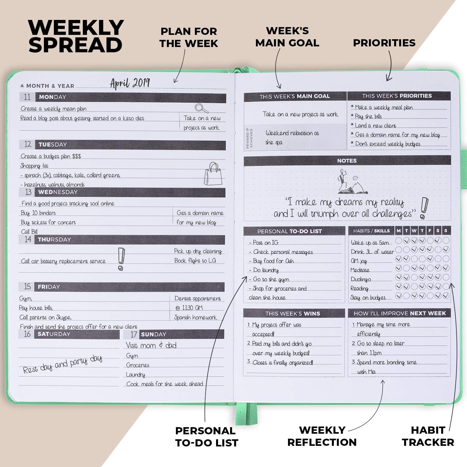 Clever Fox Planner - Undated Weekly & Monthly Organizer Journal for Productivity Time Management & Goals - A5 (Mint) - Image 4