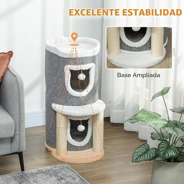 Foto 6 de 8 de PawHut Árbol Rascador para Gatos Árbol para Gatos 76 cm con Cama Gris