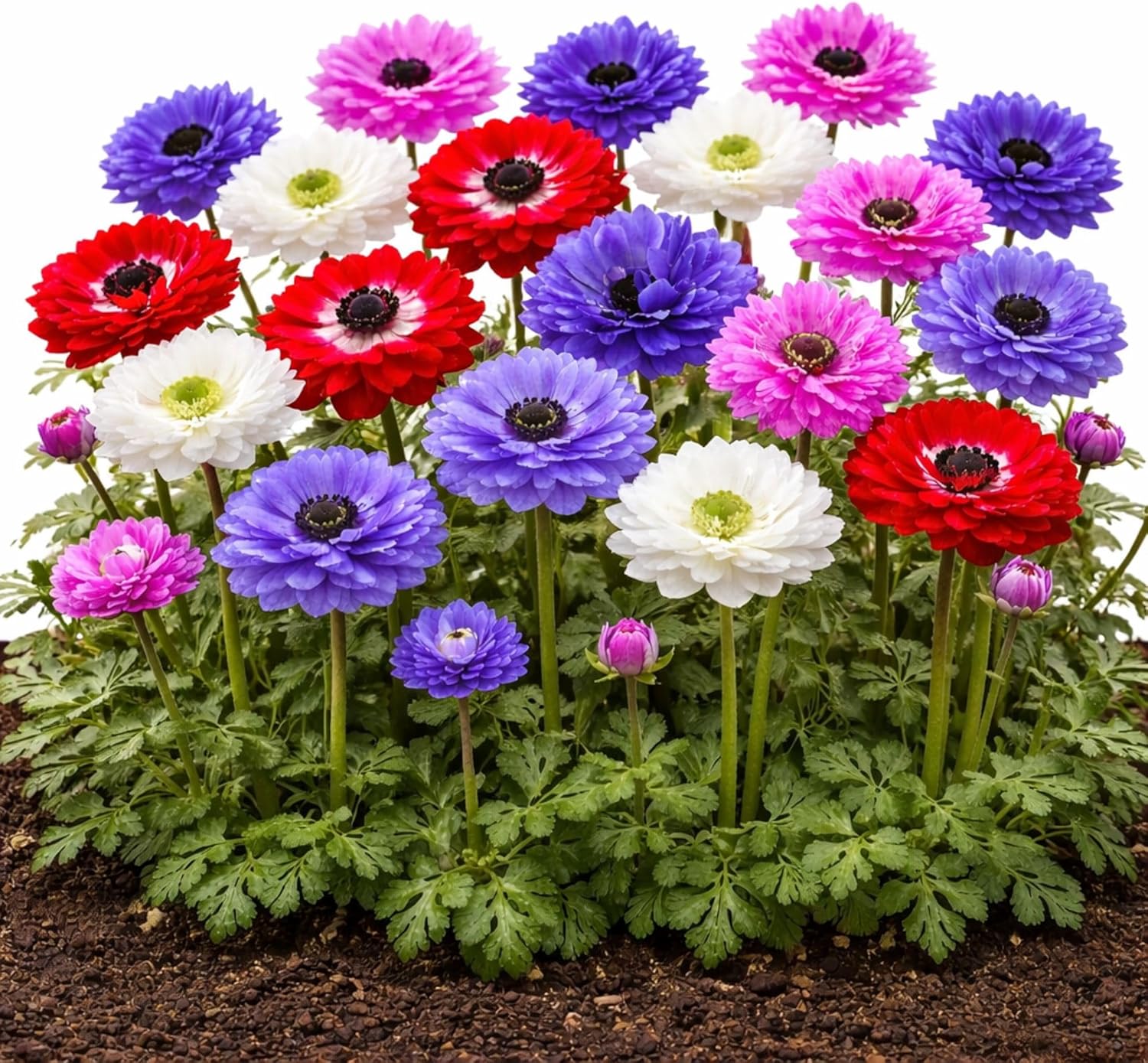 Easy to Grow Anemone Monarch de Caen Mix Pack of 60 Flower Bulbs - Spring Blue, Pink, Purple, Red Blooms in Full Sun, Great for Cutting