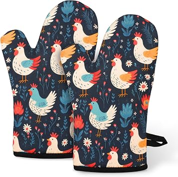 Miracu Oven Mitts Set, Cute Chicken Gifts for Chicken Lovers, Funny Kitchen Decor, Rooster Gifts for Women Mom Her Lady Owner - Bday, Mothers Day Baking Accessories Stuff, Cooking Themed Present Idea