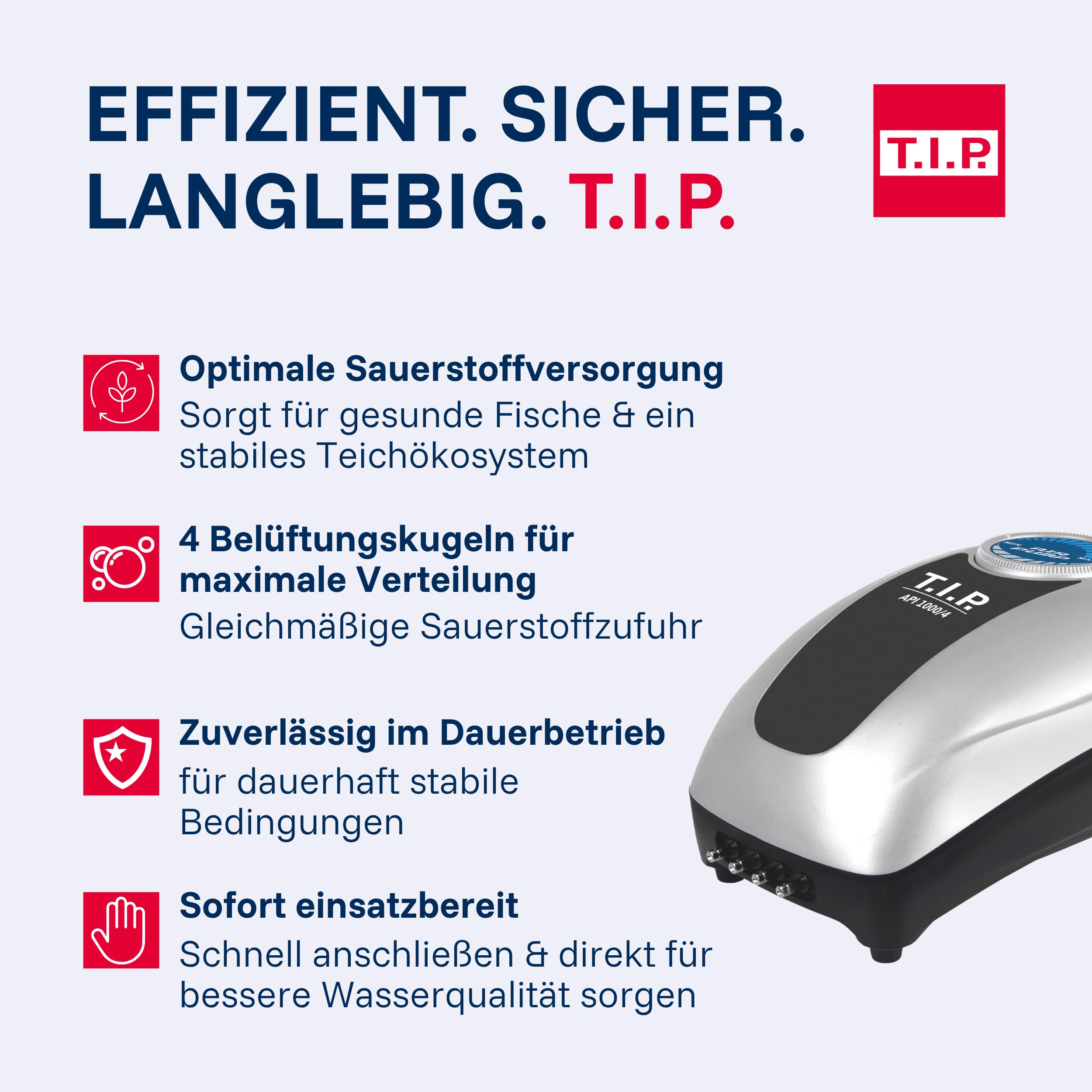 T.I.P. Teichbelüftungsset API 1000/4, regelbare Pumpe 450–900 l/h – Belüfter für Teich & Aquarium, inkl. Zubehör, Eisfreihaltefunktion, leise & energiesparend