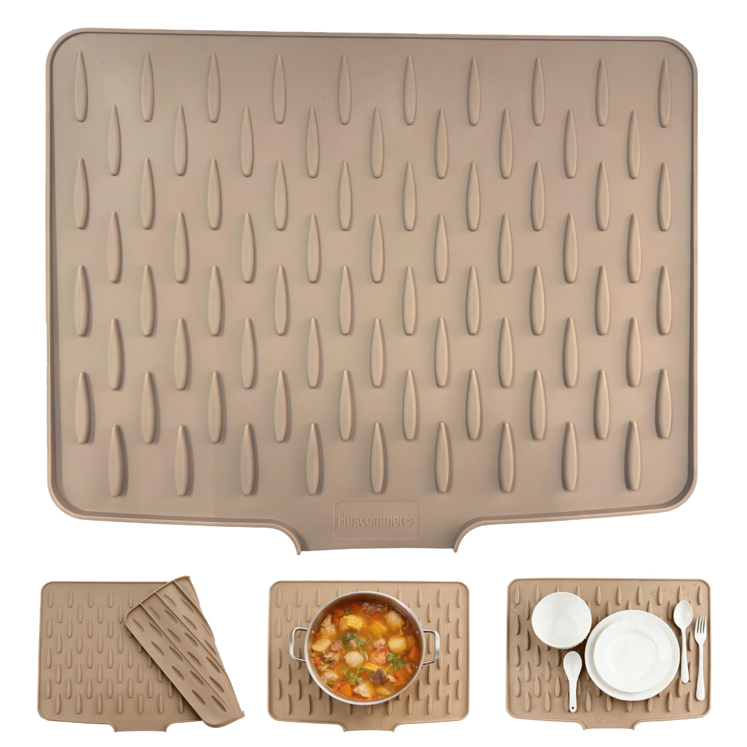 Silicone Dish Drying Mat, Heat-Resistant, Non-Slip Sink Drainer Board & Foldable for Easy Storage. The Essential worktop Saver for counters, Sinks, Tables & refrigerators. (Gray Brown , 40x32cm)