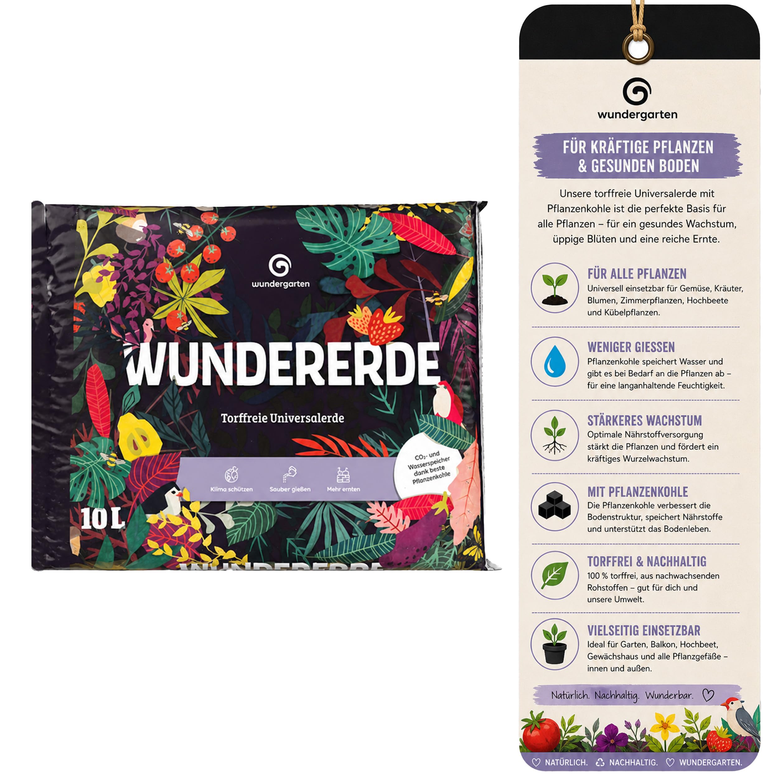 9X 10L Bio Universalerde torffrei – Mit Pflanzenkohle – Wundergarten Wundererde – Blumenerde für Zimmerpflanzen, Kräuter & Balkon – Weniger Gießen & Düngen