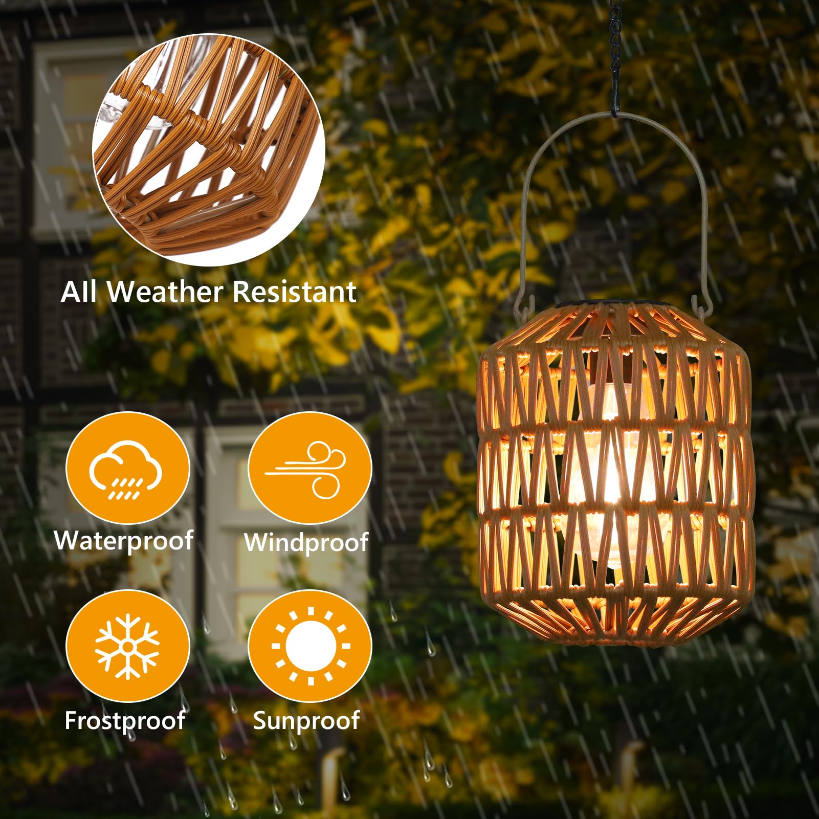 2er Set Rattan Solar Laternen Für Außen – Wetterfest, Hängend Oder Stehend, Mit LED, Boho-Deko Für Terrasse & Garten