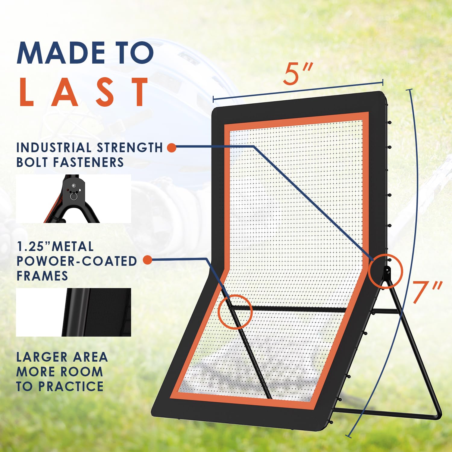 MR Lacrosse Rebounder 7’x5’, Throwback Net with 5 Bounce Back Rebound Angles, Pitch Back Return Net, Rebound Wall for Lacrosse, Baseball, Softball,