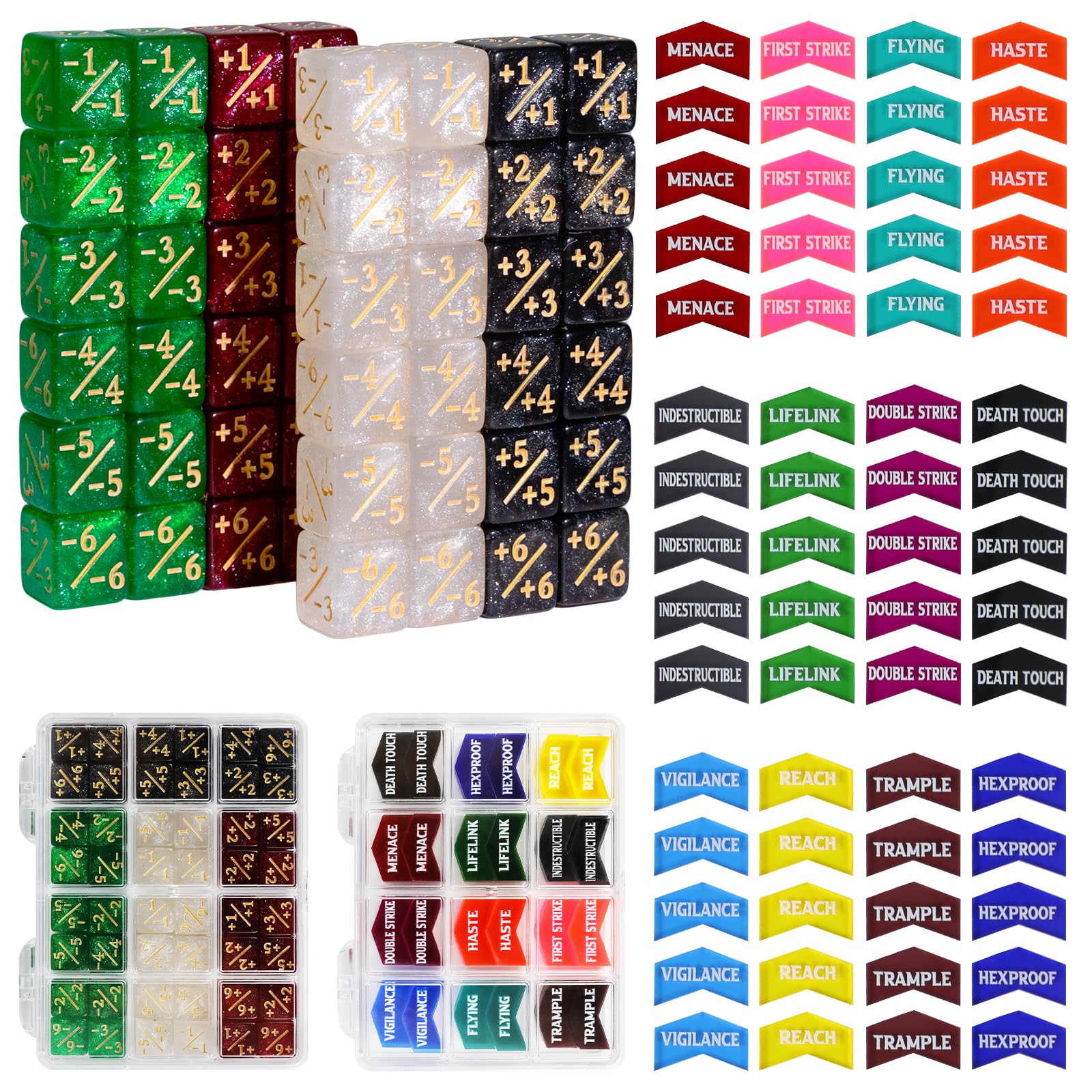 SIXPOINTS 108PCS 12mm MTG +1/+1 Tokens 6 Sided Dice & Keyword Counters Tokens Set for Magic The Gathering, MTG, TCG, Card Games Accessories — image 1