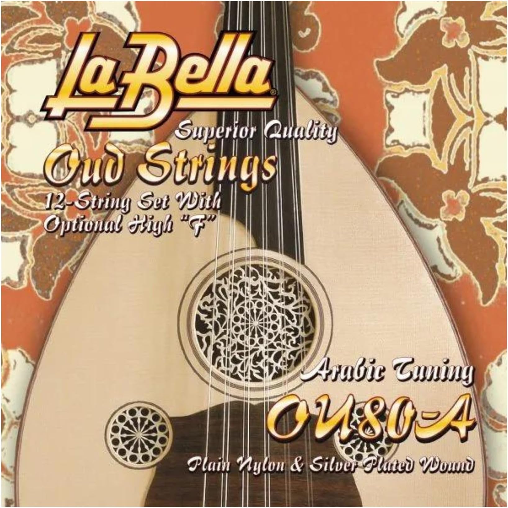 La Bella OU80A Oud String 12- String Set Arabic FF Tuning Plain Nylon Silver- Plated Wound 22-33