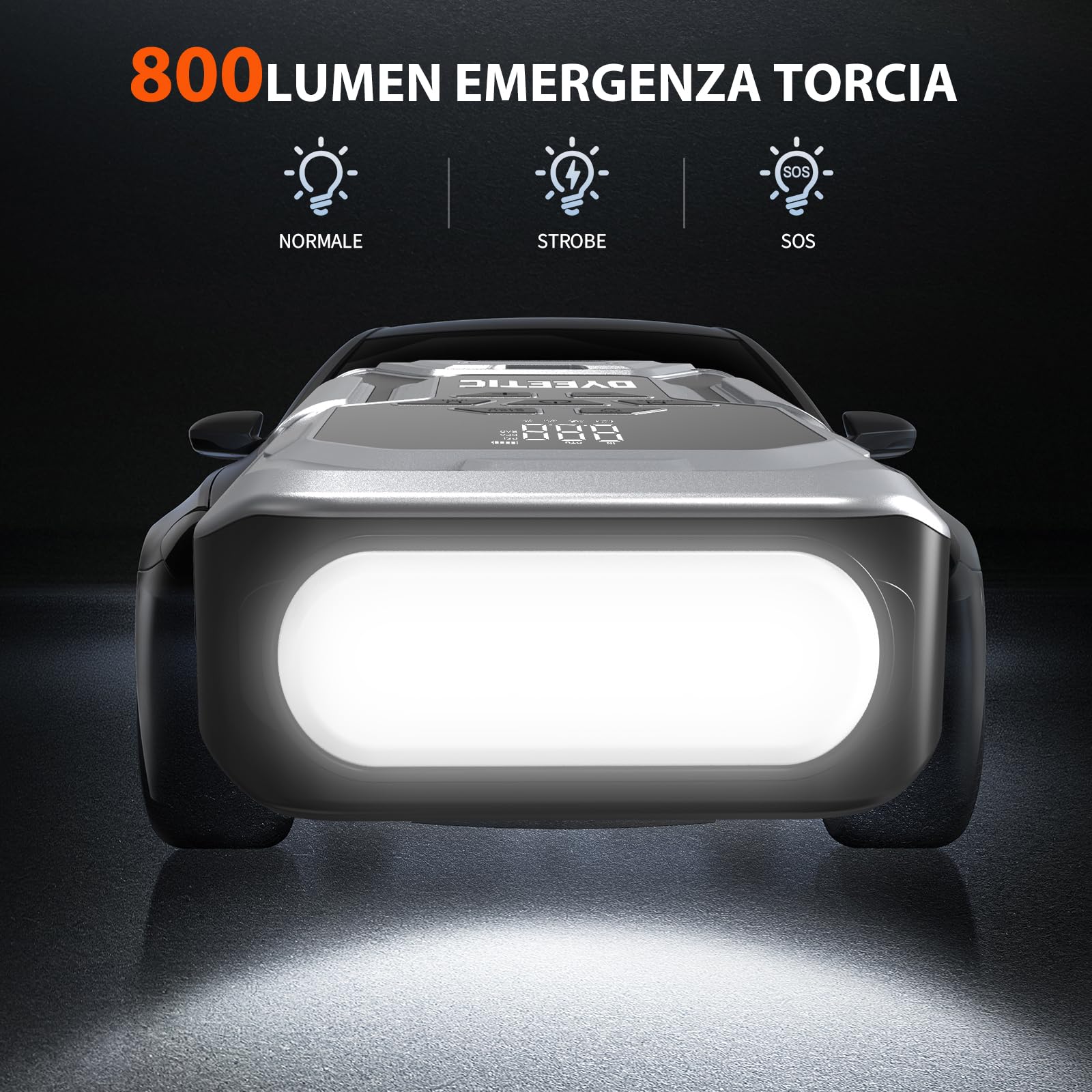 Avviatore Batteria Auto 8000A con Compressore 150PSI, Booster Avviamento per 12V Auto/Motor (All GAS e 12.0L Diesel), Jump Starter Power Bank Avviatore Emergenza con Torcia, Cavi di Avviamento