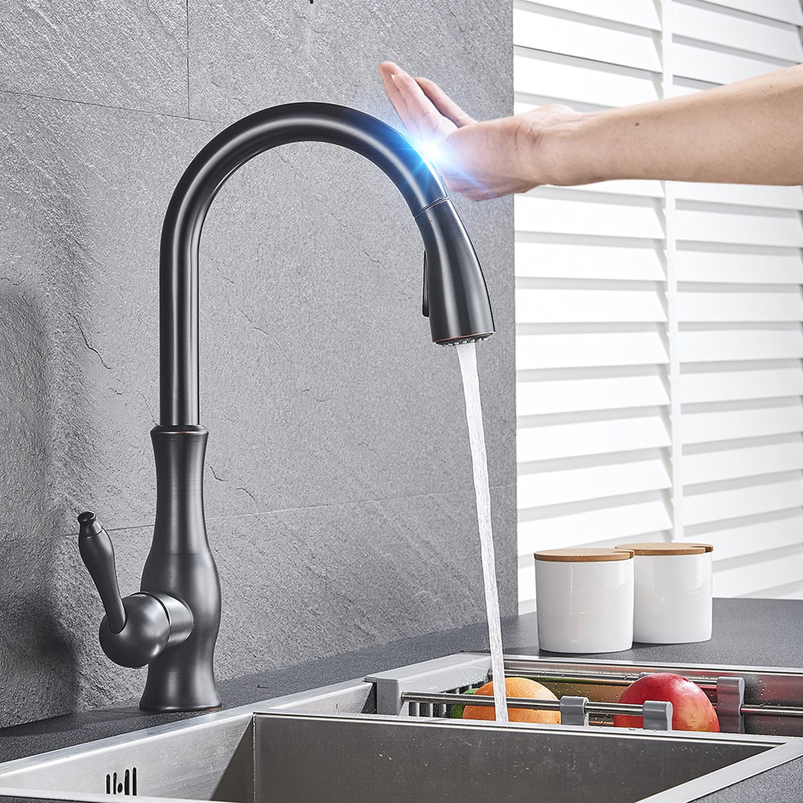 Robinetterie cuisine dorée tactile LWX mitigeur haut de gamme à double jet rotatif