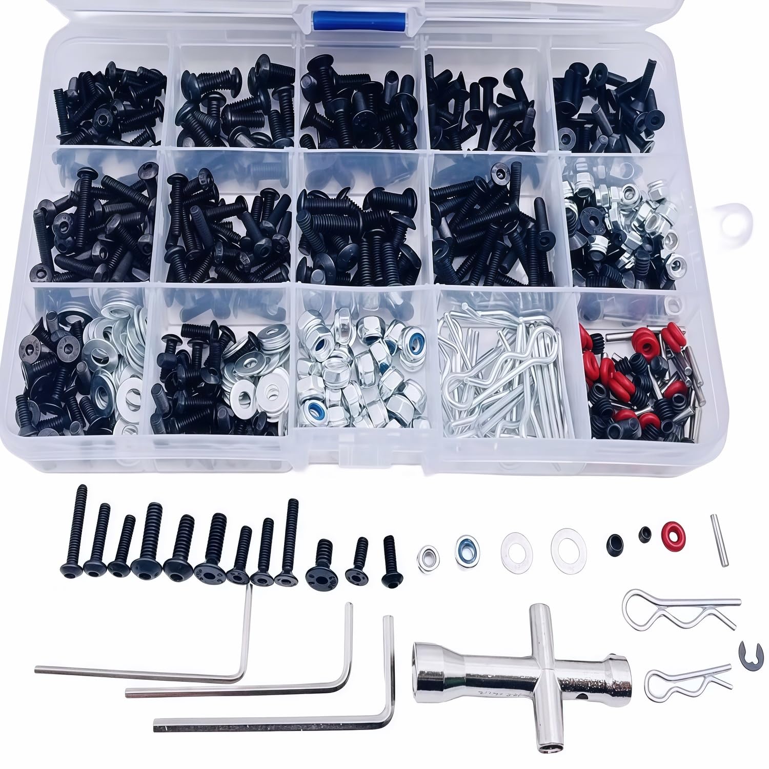 634pcs Universal RC Screw Assortment kit-Fasteners for Traxxas Axial Redcat HPI Arrma SCX10 Losi Scale RC Cars-1/8 1/10 1/12 RC truck,tracked car,remote control car, repair tools for off-road vehicles
