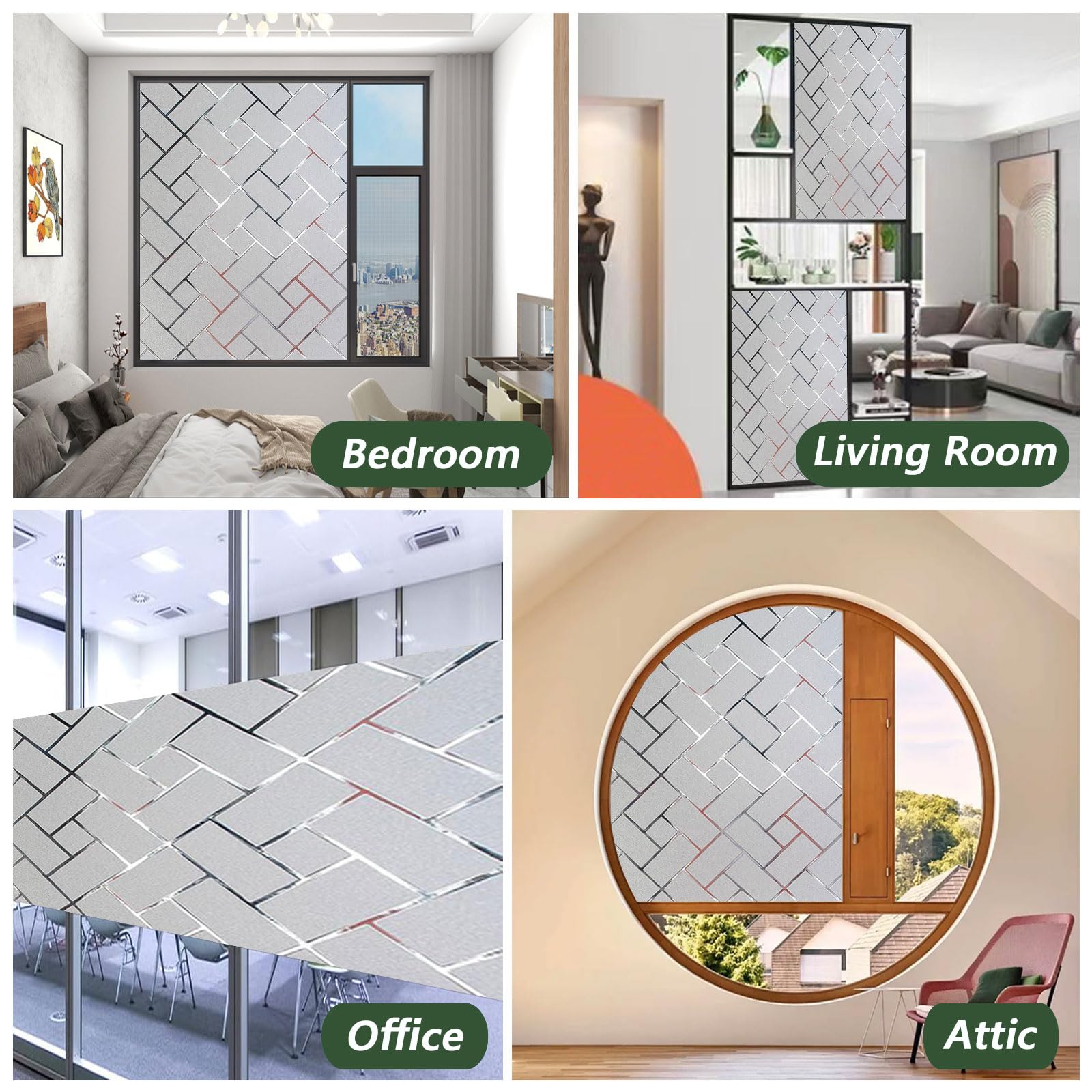 Vinilo Adhesivo Cristal 85 x 585 cm Efecto Esmerilado, Anti-UV, Privacidad Vinilo Autoadhesivo Cristal para Dormitorio Sala Comedor, Rejilla Oblicua