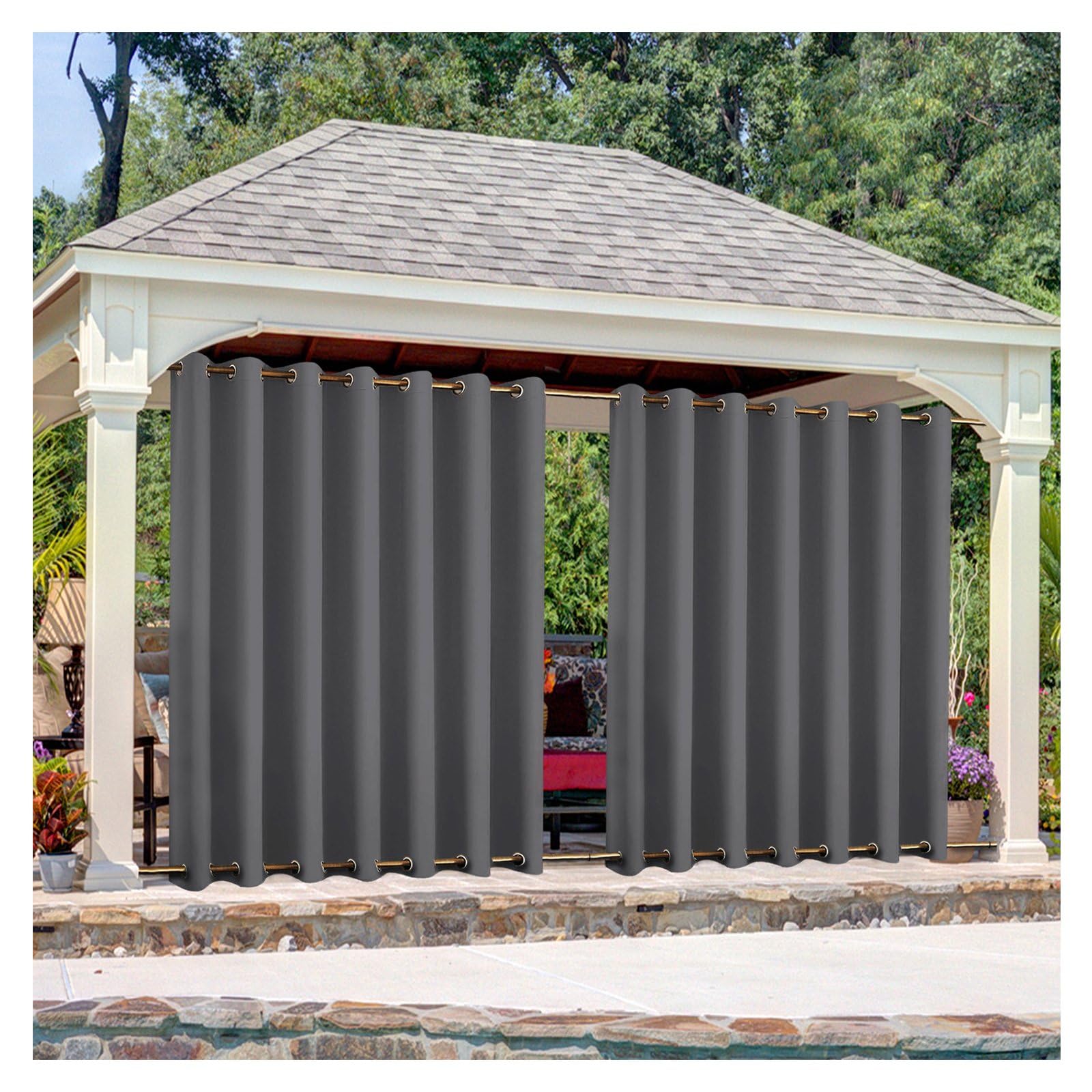 Mewkew Outdoor Curtains Waterproof with Grommet (Top and Bottom) W122×H233cm Garden Gazebo Patio Windproof Blackout Thermal Insulated Privacy Outdoor Curtain for Pergola Porch Pool Cabana — image 1