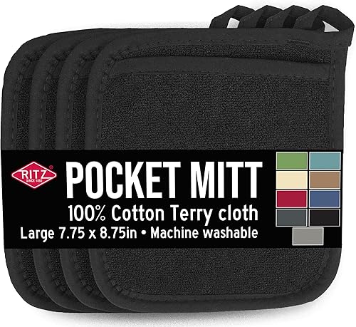 Ritz - Guante de bolsillo de rizo y almohadilla resistente al calor, duradero, 100% algodón, diseño ergonómico para un agarre óptimo, fácil cuidado,