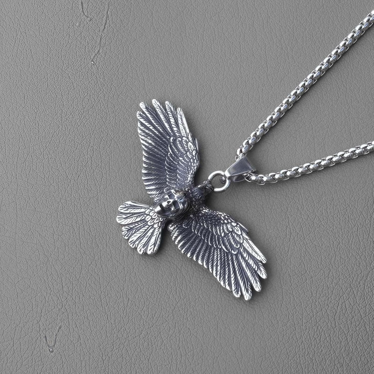 Stainless Steel Flying Skull Eagles Pendant Necklace for Men Women,Titanium Steel Cross Eagle Charm Hip-pop Jewelry Chain Necklace for Mens,24inch Chain (Skull Eagle) - Image 4