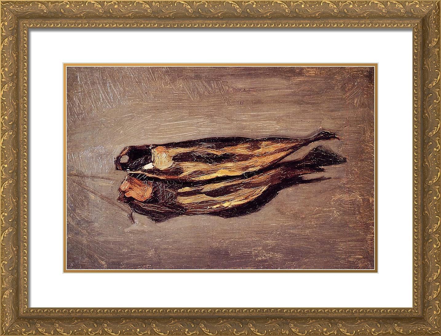 ArtDirect Bazille, Frederic 24x19 Gold Ornate Framed Art Print with Double Matting Titled: Still Life With Fish ll