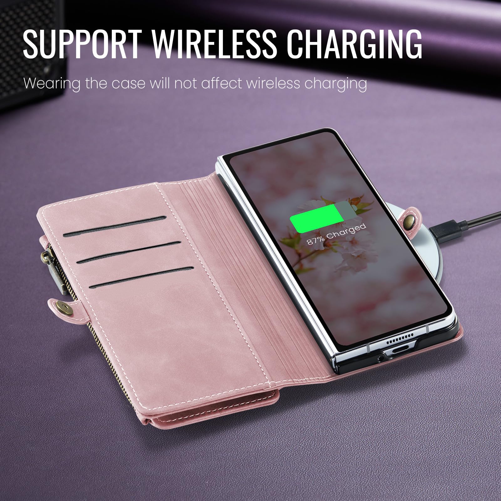 Defencase Funda tipo cartera para Galaxy Z Fold 8 Ultra con tarjetero | Con bolsillo con cremallera RFID, piel sintética suave y duradera, pulsera, fundas con tapa para teléfono con soporte para