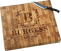 Personalization Universe Laurel Wreath Personalized Butcher Block Cutting Board 16x18 - Custom Engraved Hardwood Kitchen Board, Made in USA