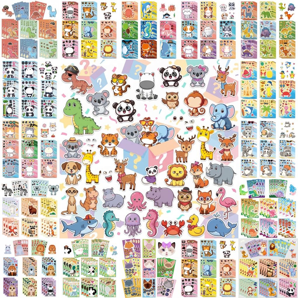 Random Make-a-Face Animal Mix and Match Sticker Sheets for Kids (24)