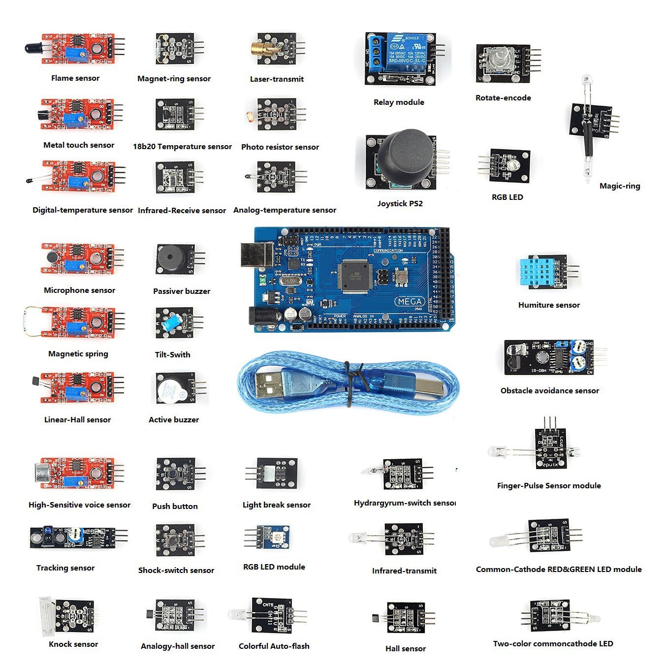 REES52 Mega2560 R3 ATmega2560-16AU2 + 37 in 1 Sensor Module Kit for Arduino Compatible