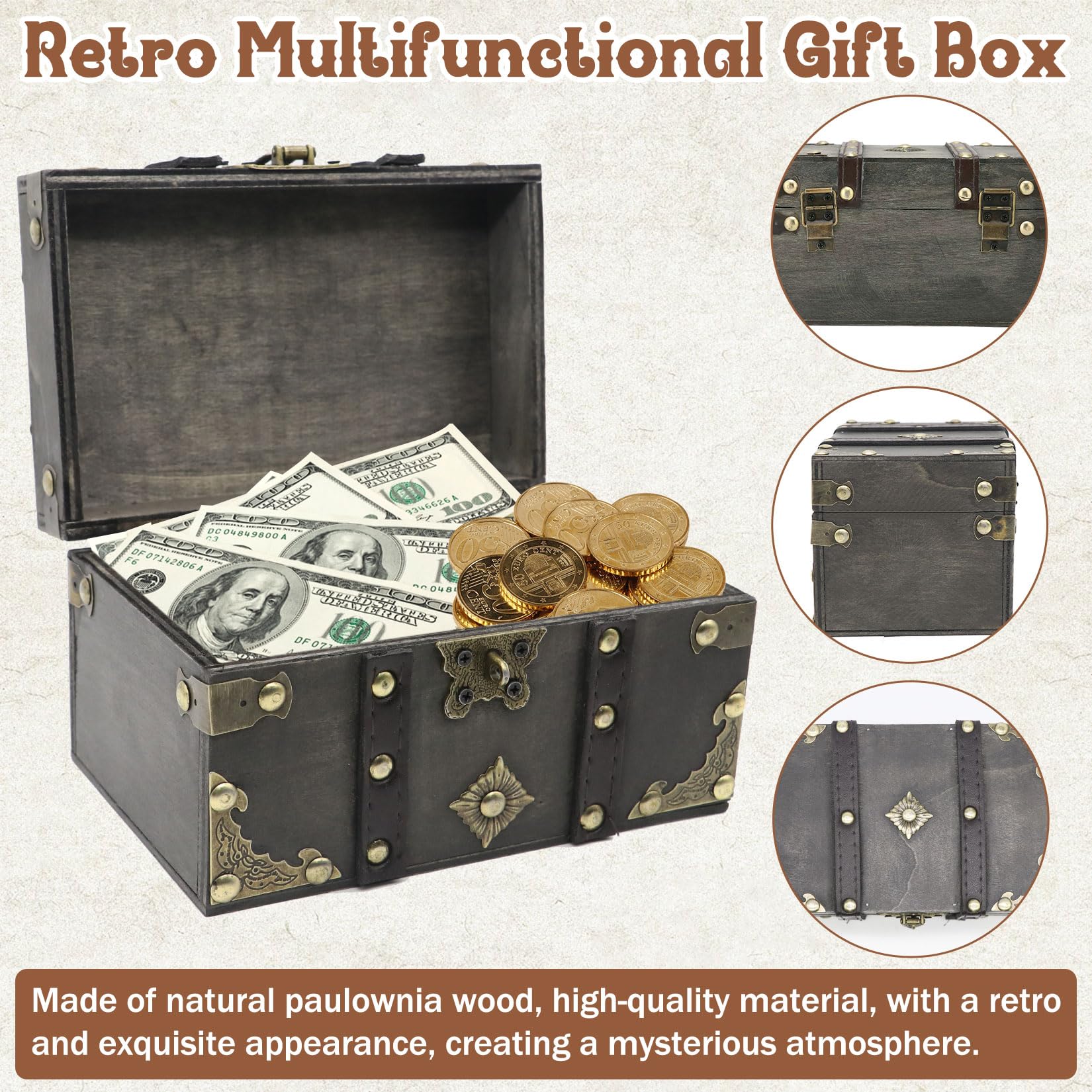 Petit Coffre Coffre Au Trésor En Bois Forbabe - Style Vintage Rouge Marron - Idée Cadeau Enfant Ou Déco Coffre Chasse Au Trésor Jeu