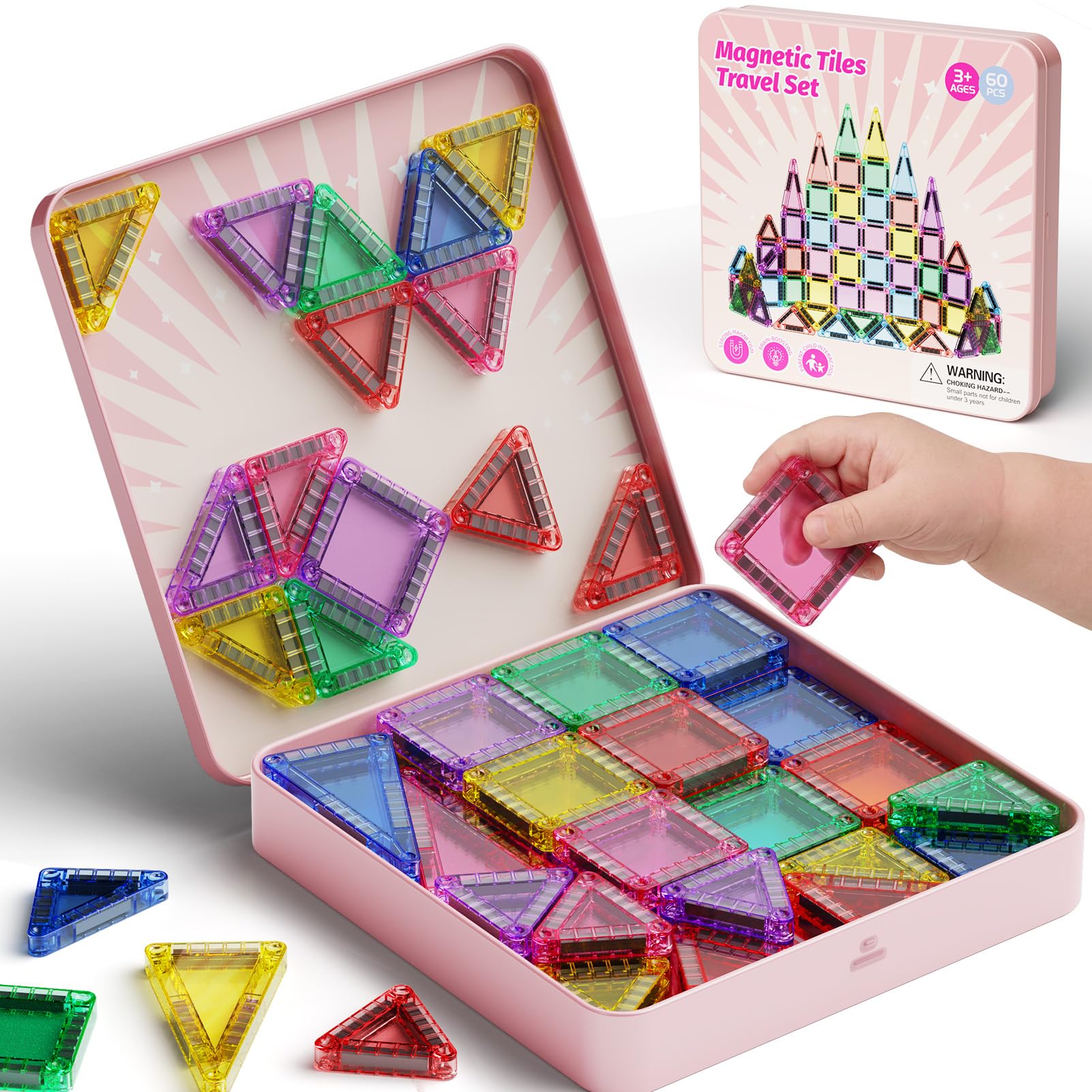 Mini Magnetic Tiles for Girls Travel in Tin Box to Stop Crying