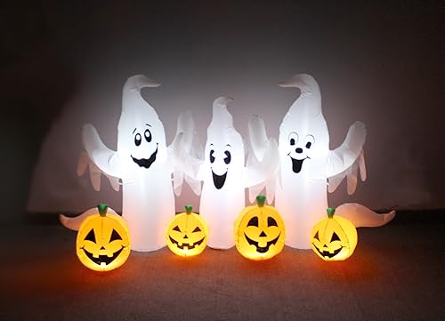 Miniatura 3 de Tres fantasmas inflables de Halloween de 6 pies de largo con parche de calabazas para decoración de vacaciones al aire libre e interior, luces LED