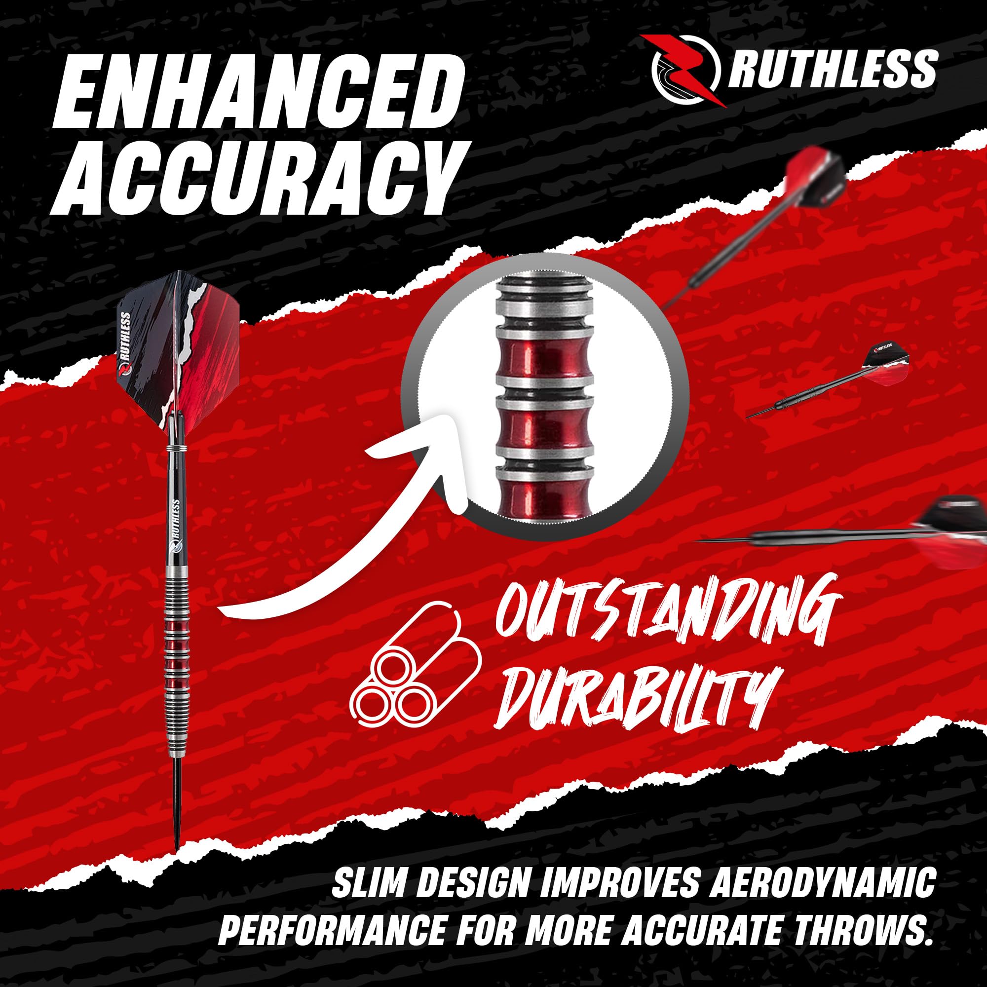 RUTHLESS Red Falcon Professional Tungsten Steeltip Darts Set in 22g and 24g, with Flights and Stems Shafts (22g) - Image 4
