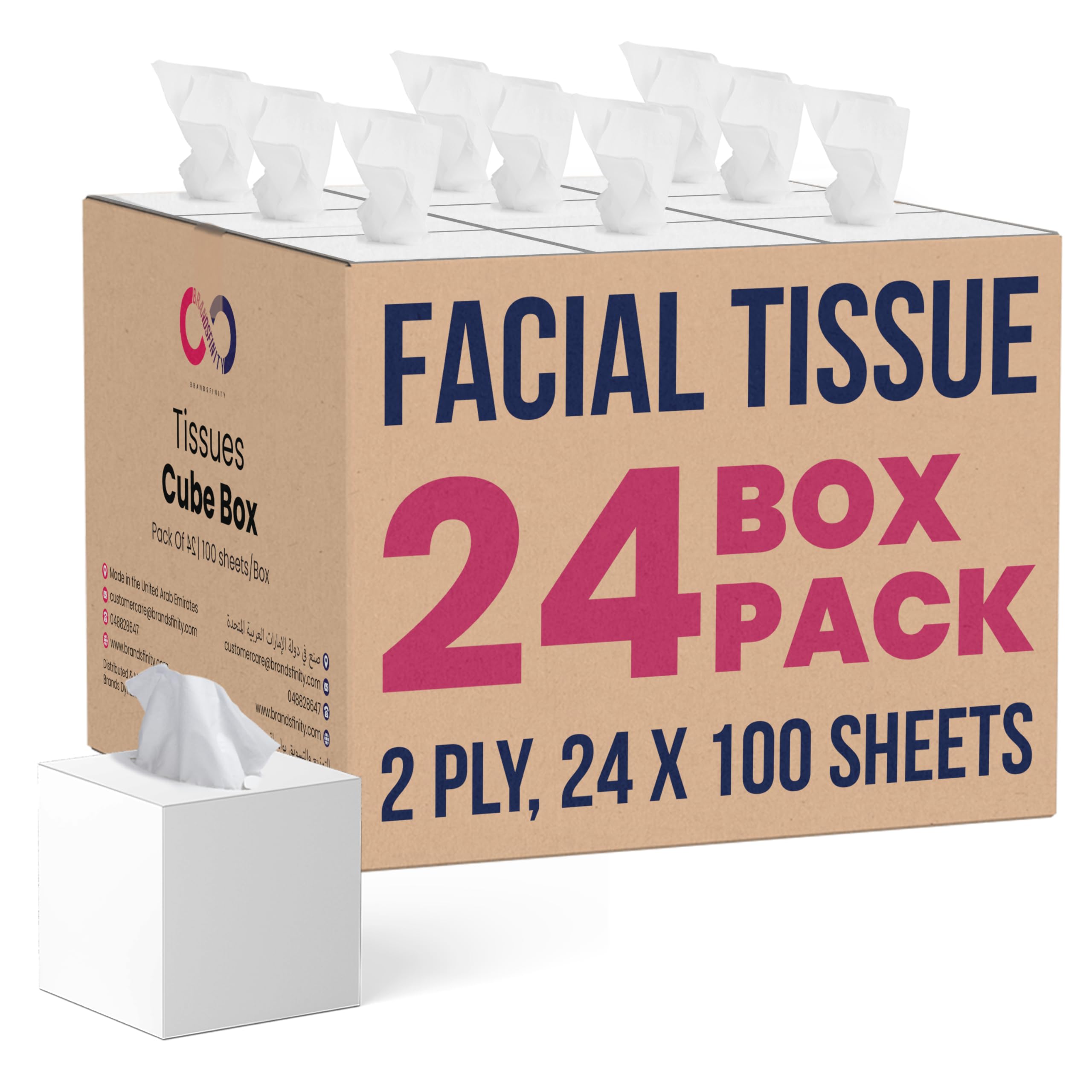 2 Ply Facial Tissue - 2400 Sheets, 24 Cube Boxes, White, Bulk Tissue