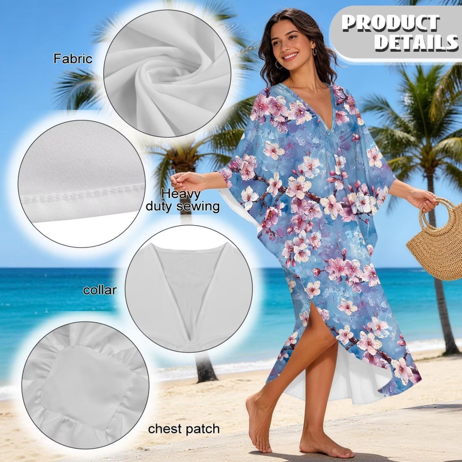 Xoenoiee Damskie sukienki kaftan plus size okrycie plażowe rękawy nietoperz strój kąpielowy okrycie letnie kaftany