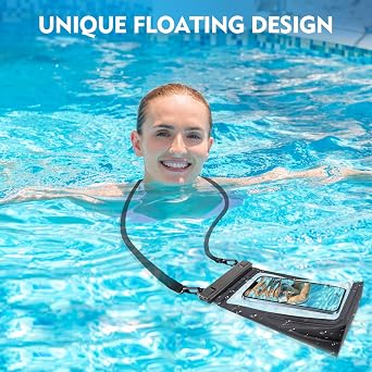 PEDVSTY 2 Pack Large Floating Waterproof Phone Pouch [with Sealing Strip], Bundle Float Water Proof Bag for Beach Swimming Vacation, White+Black