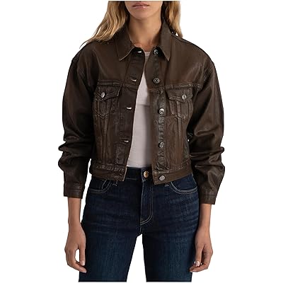 KUT from the Kloth Emrie - Coated Long Sleeve Denim Jacket chocolate