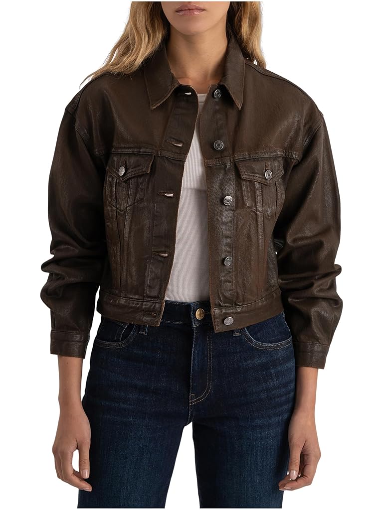 Brown KUT from the Kloth Emrie - Coated Long Sleeve Denim Jacket