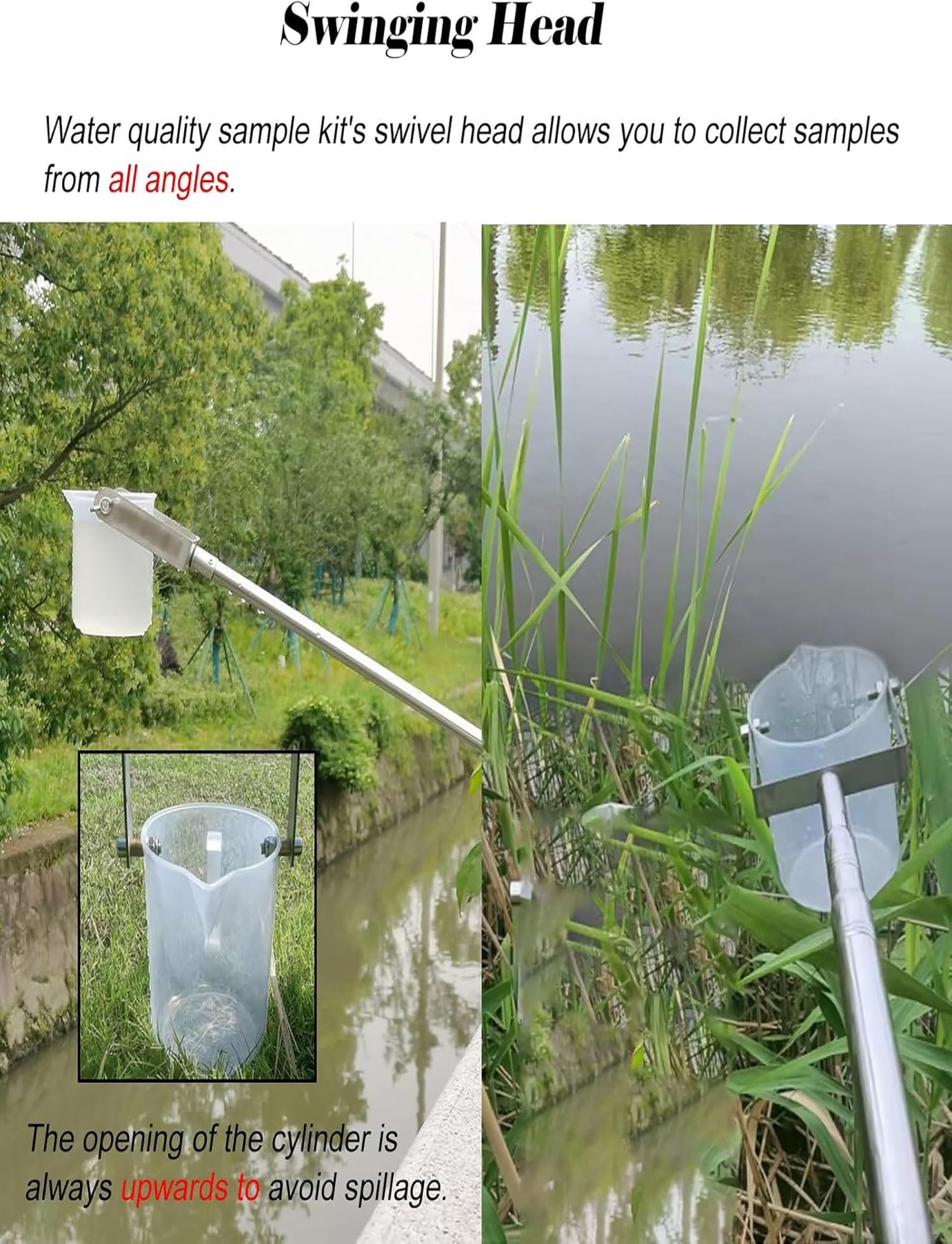 Estensione leggera for il campionamento dell'acqua for la produzione di campionatori d'acqua in acciaio inossidabile su palo, strutture/laboratori/piscine, con tazza graduata(400cm/157in)