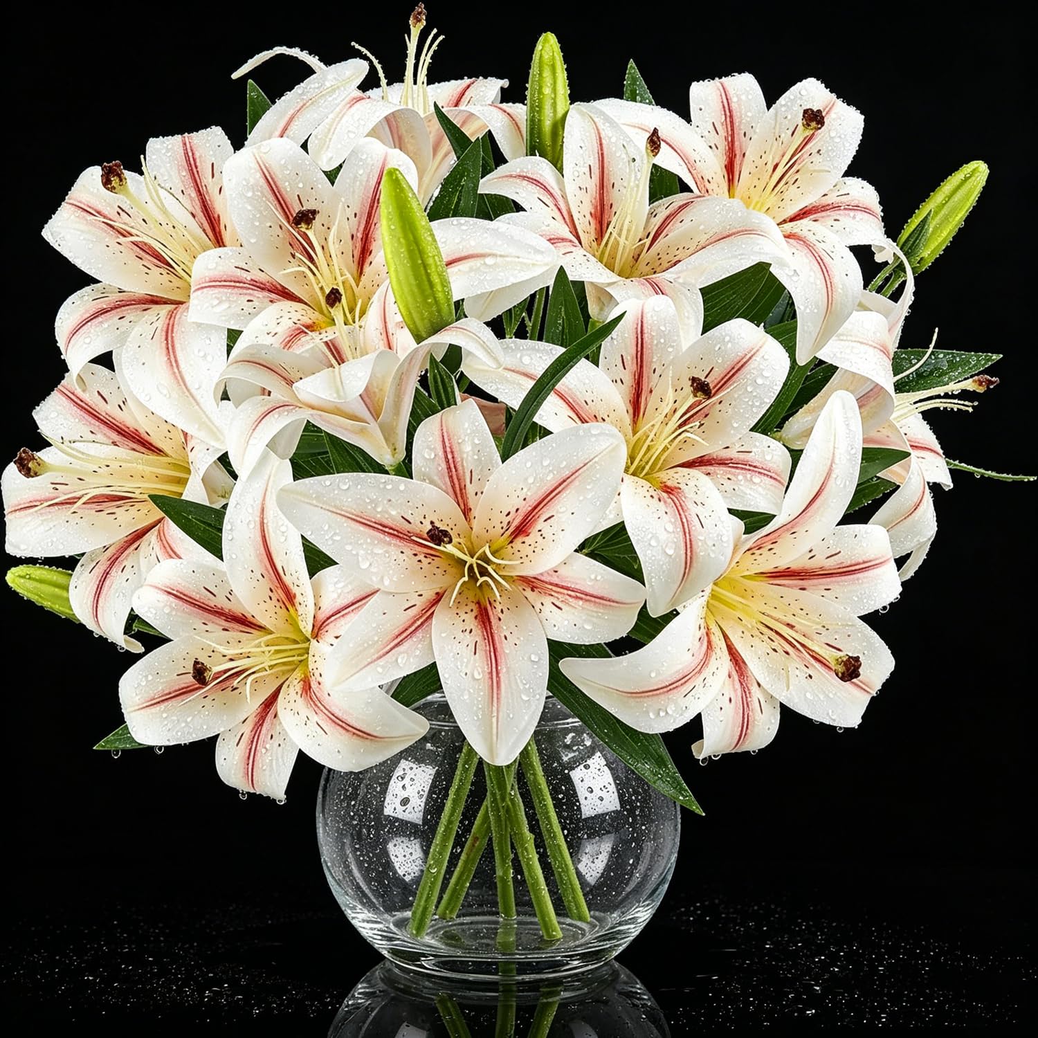 TYL&TYS 6PCS Artificial Lilies Flower Set, 3D Printing Realistic Fake Lilies with 12 Heads and 6 Buds, Short Stem Artificial Lily Flowers for Vase, Home DΓ©cor, Wedding, Office, Gift Arrangement