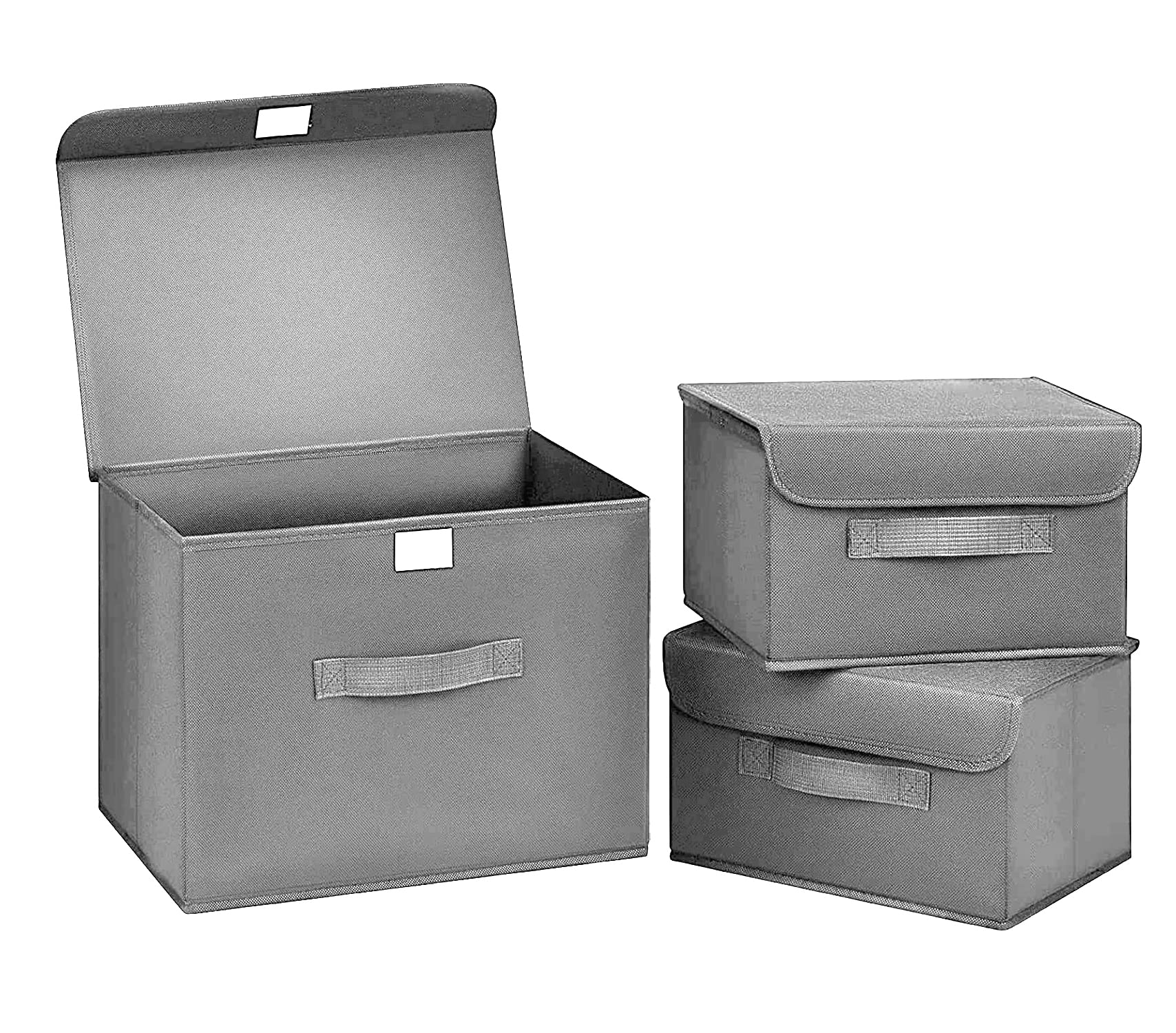 House of Quirk 3 Pack Foldable Storage Bin with Lid and Handle, Versatile Storage Baskets Boxes for Toys, Clothes, Papers, Books, Makeups (Grey) (B0BVMKY57C) Amazon Price History, Amazon Price Tracker