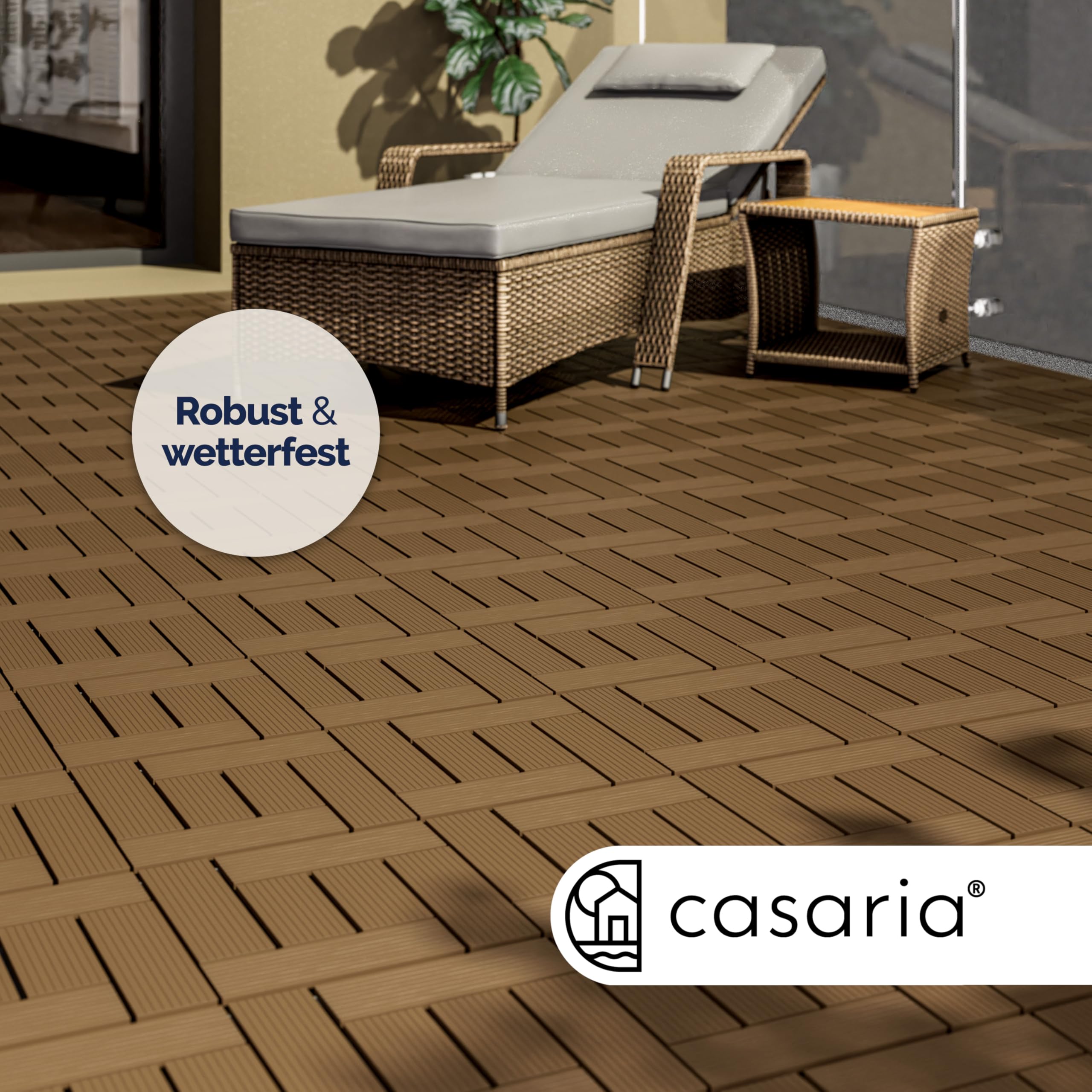 Casaria® Set Baldosas Exterior WPC Losetas Jardín Aspecto Madera Antideslizantes Rejilla Drenaje Resistente Intemperie Suelo Terraza Balcón Patio Cubiertas Interior Sistema Clic Terracota 30x30cm 4m²