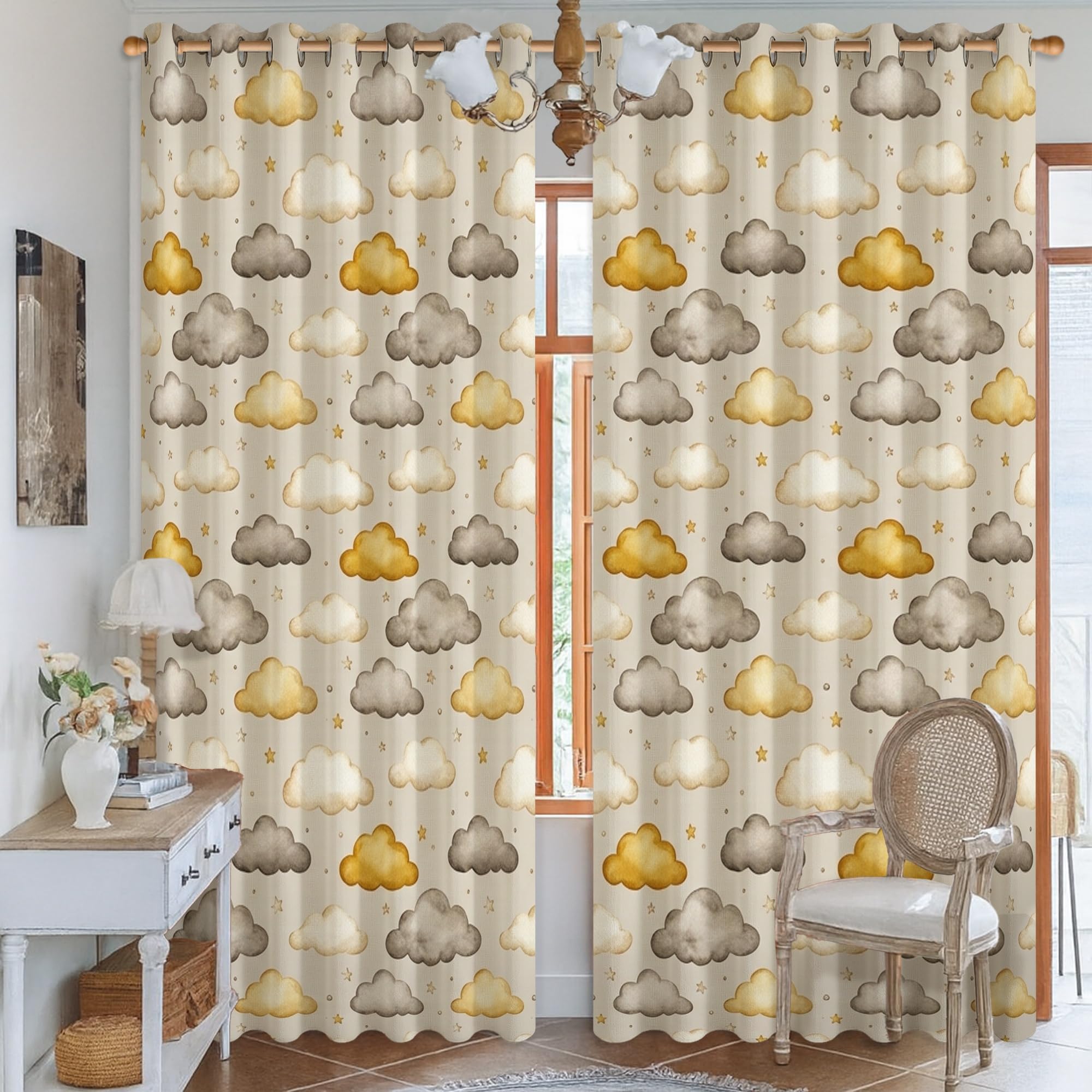 Rideaux occultants anti-plis gris 132x241 cm pour chambre