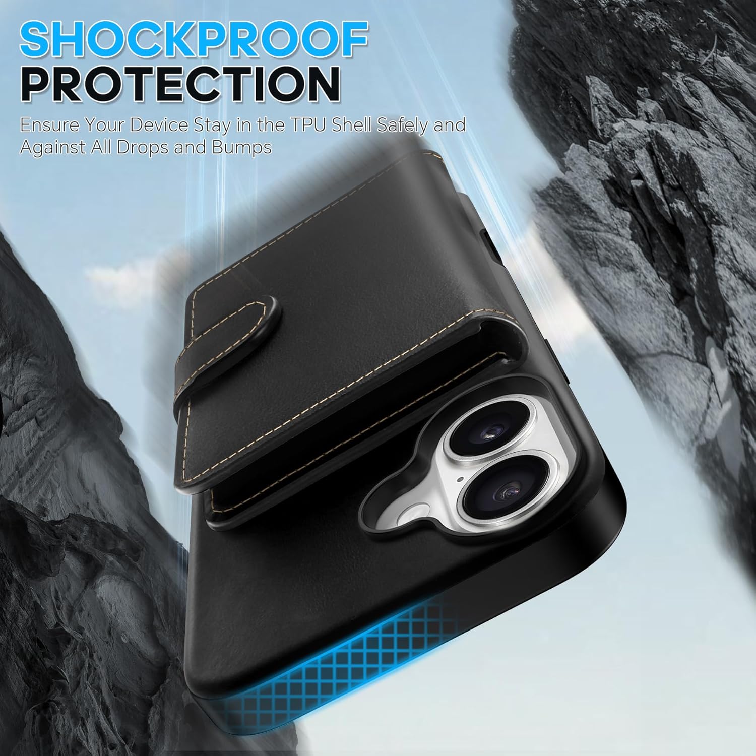 SHIELDON Wallet Case for iPhone 16 6.1", Genuine Leather Removable Magnetic RFID Blocking Card Holder, 6 Card Slots & ID Window, Wireless Charging Phone Cover Compatible with iPhone 16 - Retro Black
