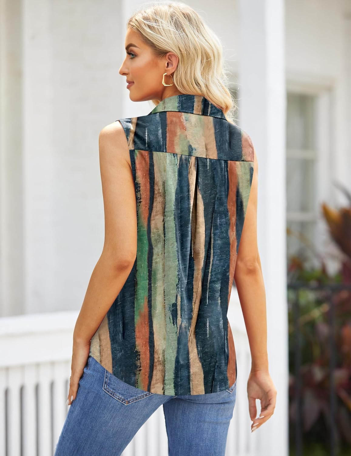 Zeagoo Women's Sleeveless Button Down Shirts Blouses Solid Casual Basic V Neck Tank Tops for Work S-XXL - Image 4