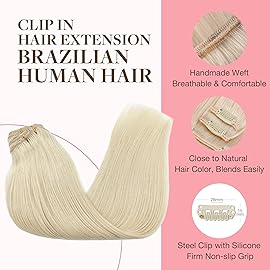GOO GOO Clip in Hair Extensions Real Human Hair, Remy Human Hair Extensions Clip ins for Women, Natural Human Hair, 18inch 120g 7Pcs, 60A Platinum Blonde
