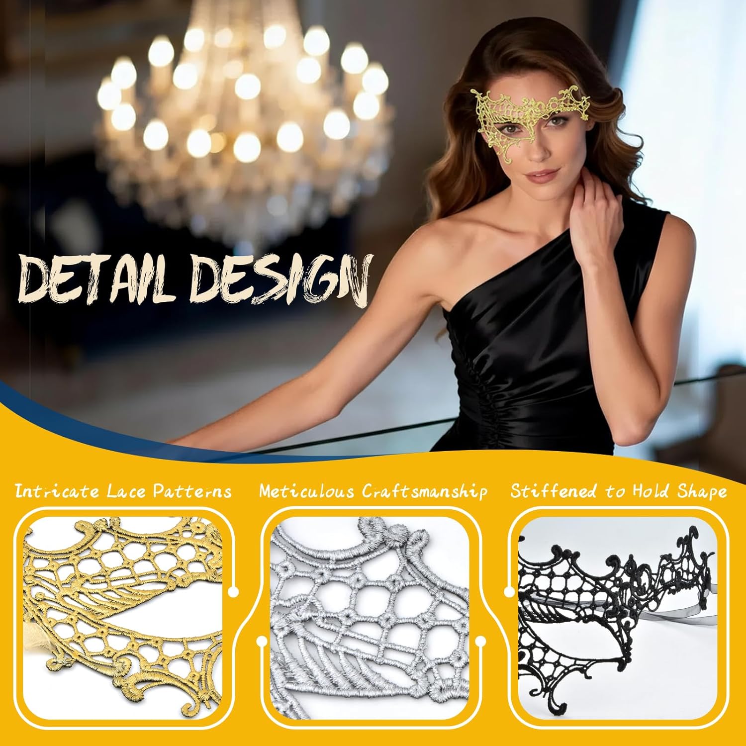 Hoshin Masquerade Mask for Women, Lace Half Face Venetian Masks with Peacock Feathers Mardi Gras Party Masks Costume - Image 3