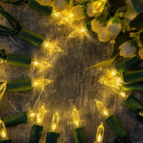 Miniatura 5 de YULETIME Luces LED de Navidad de color blanco cálido con cable verde, 33 pies, 100 unidades, certificación UL, juego de luces de cadena navideñas de