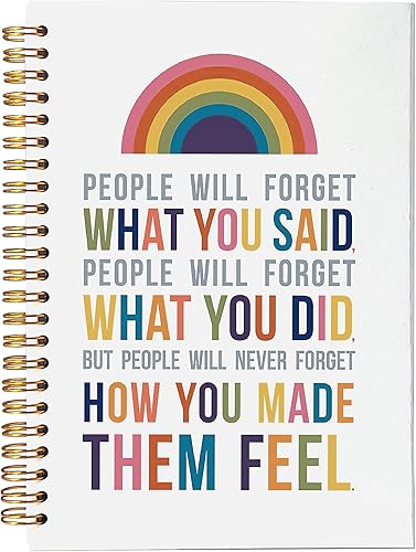 Cuaderno con citas inspiradoras que la gente olvidará lo que dices lo que haces, cuaderno de espiral forrado con arco iris, 8.3 x 5.5 pulgadas, tapa