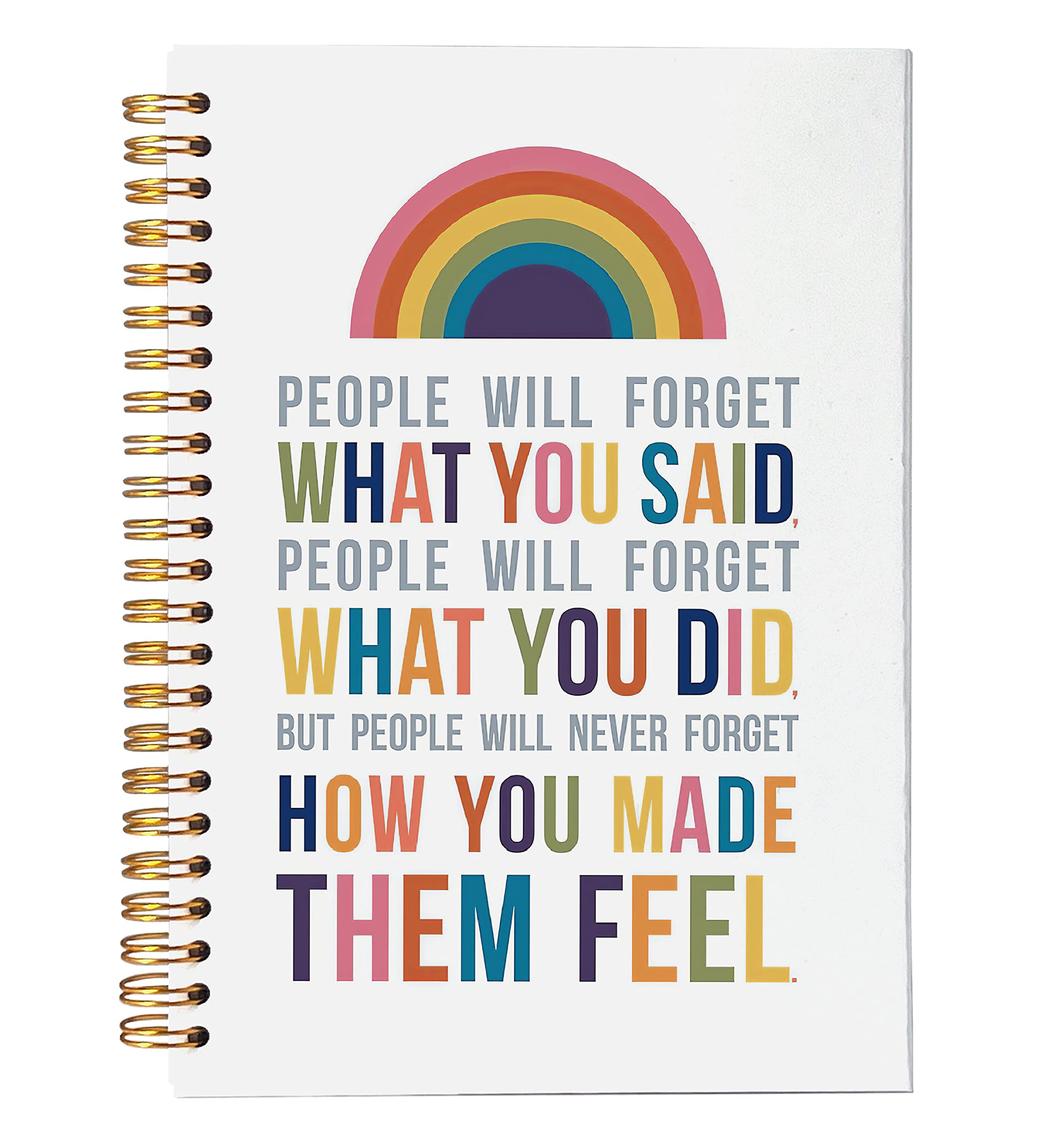 NEGIGA Inspirational Quotes People Will Forget What You Say What You Do Rainbow Lined Spiral Journal Notebook 8.3×5.5 Inches Hardcover College Ruled