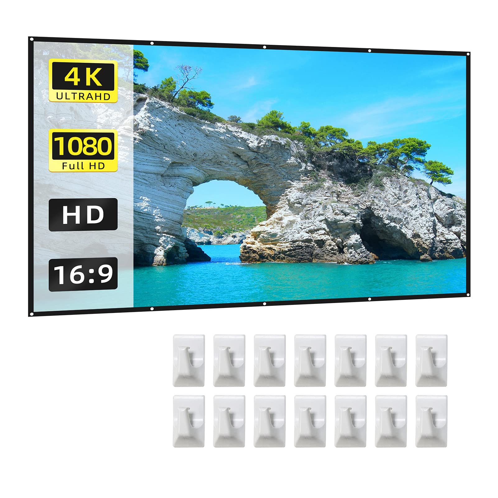 Kiboule Tela de projetor de 100 polegadas 16:9 HD 4K portátil dobrável frente e verso